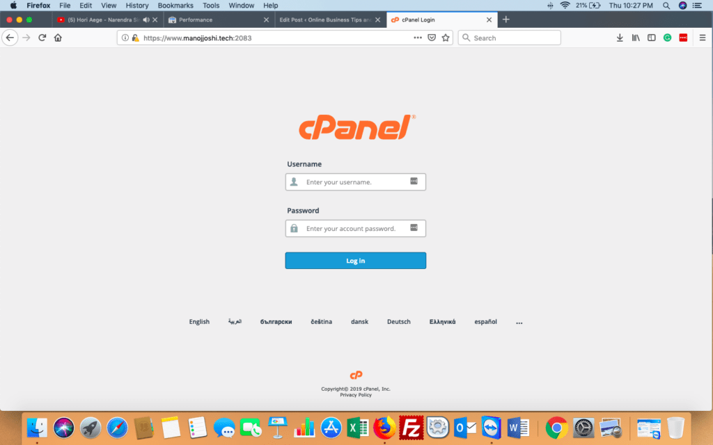 Login to cpanel to create business email account